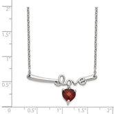 Sterling Silver Rhod-plat Heart Garnet Love With 2.25in ext. Necklace